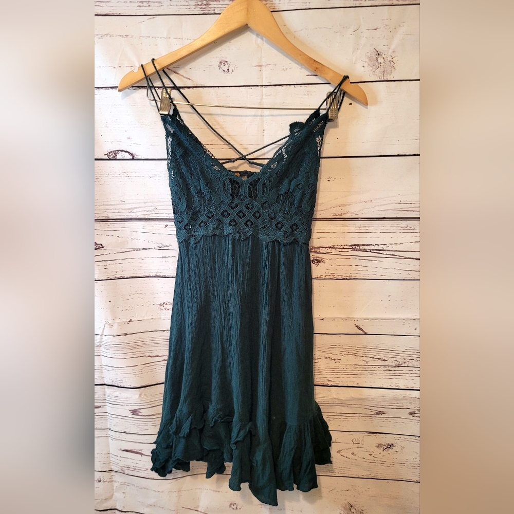 Free people adella slip dress hunter green size small